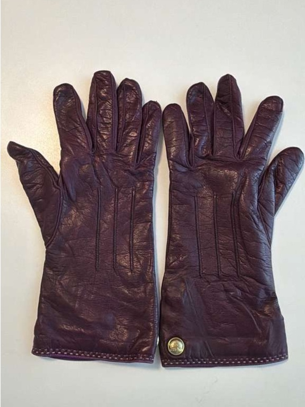 Coach Classic Lambskin Leather Cashmere Lined Gloves in Aubergine